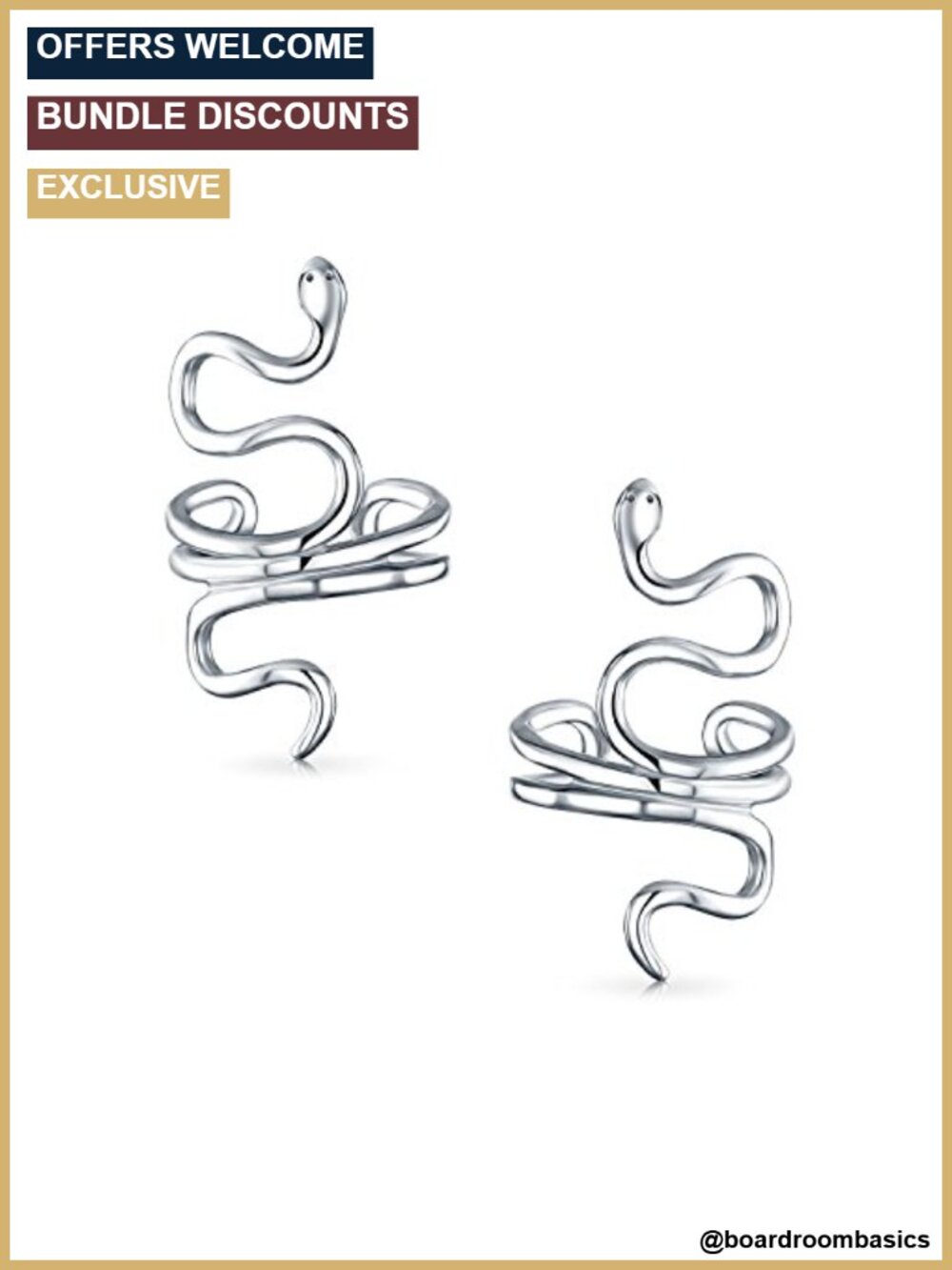Snake Ear Cuff Cartilage Earrings Gold Plated .925 Sterling Silver